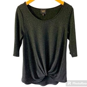 W5 Women’s Festive 3/4 Sleeve, Black Gathered Top in Size M
